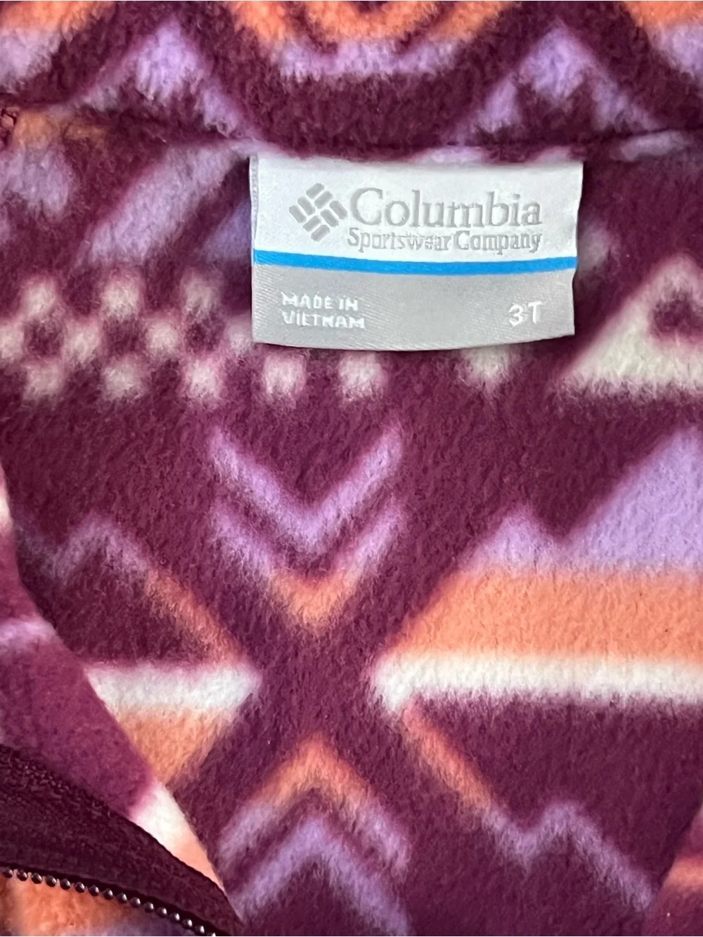 Columbia Girls' Purple, Pink & Orange Geometric Fleece Zip Jacket
